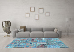 Machine Washable Patchwork Light Blue Transitional Rug in a Living Room, wshabs2035lblu