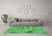 Machine Washable Patchwork Emerald Green Transitional Area Rugs in a Living Room,, wshabs2035emgrn