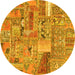 Round Patchwork Yellow Transitional Rug, abs2035yw