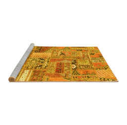 Sideview of Machine Washable Patchwork Yellow Transitional Rug, wshabs2035yw