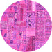 Round Patchwork Pink Transitional Rug, abs2035pnk