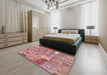 Abstract Dark Salmon Pink Patchwork Rug in a Bedroom, abs2035