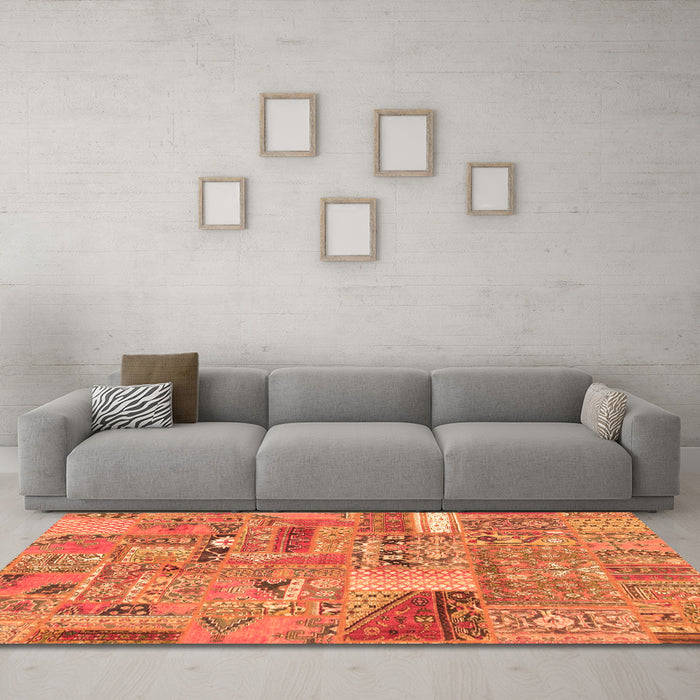 Machine Washable Patchwork Orange Transitional Area Rugs in a Living Room, wshabs2035org