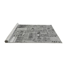 Sideview of Machine Washable Patchwork Gray Transitional Rug, wshabs2035gry