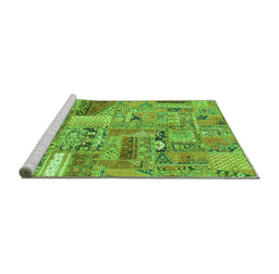 Sideview of Machine Washable Patchwork Green Transitional Area Rugs, wshabs2035grn