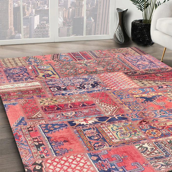 Machine Washable Abstract Dark Salmon Pink Rug in a Family Room, wshabs2035