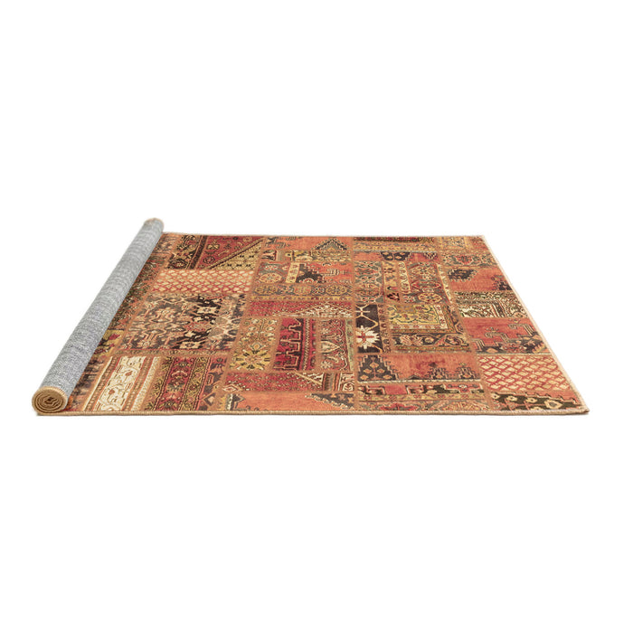 Sideview of Machine Washable Patchwork Brown Transitional Rug, wshabs2035brn