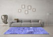 Machine Washable Patchwork Blue Transitional Rug in a Living Room, wshabs2035blu
