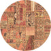 Round Patchwork Brown Transitional Rug, abs2035brn