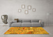 Machine Washable Patchwork Yellow Transitional Rug in a Living Room, wshabs2035yw