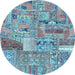 Round Patchwork Light Blue Transitional Rug, abs2035lblu