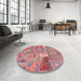 Round Abstract Dark Salmon Pink Patchwork Rug in a Office, abs2035