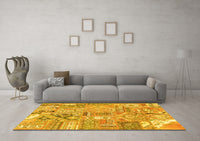 Machine Washable Patchwork Yellow Transitional Rug, wshabs2036yw