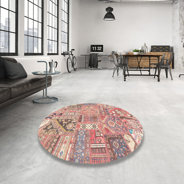 Round Abstract Pastel Orange Patchwork Rug in a Office, abs2036
