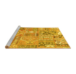 Sideview of Machine Washable Patchwork Yellow Transitional Rug, wshabs2036yw