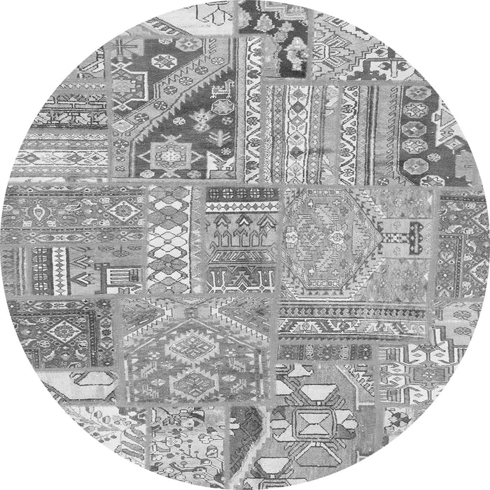 Round Machine Washable Patchwork Gray Transitional Rug, wshabs2036gry
