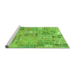 Sideview of Machine Washable Patchwork Green Transitional Area Rugs, wshabs2036grn