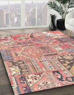 Abstract Pastel Orange Patchwork Rug in Family Room, abs2036