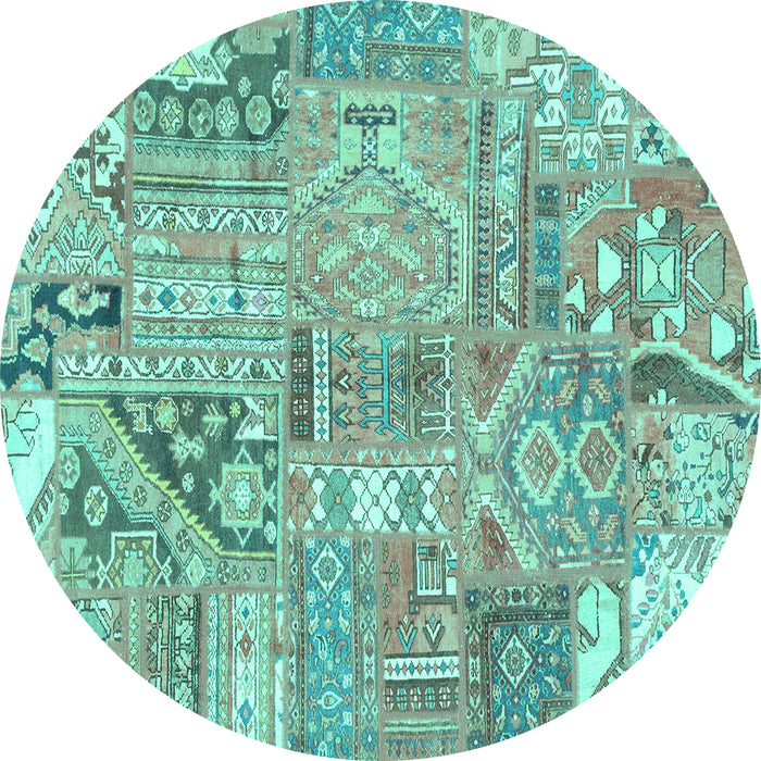 Round Patchwork Turquoise Transitional Rug, abs2036turq