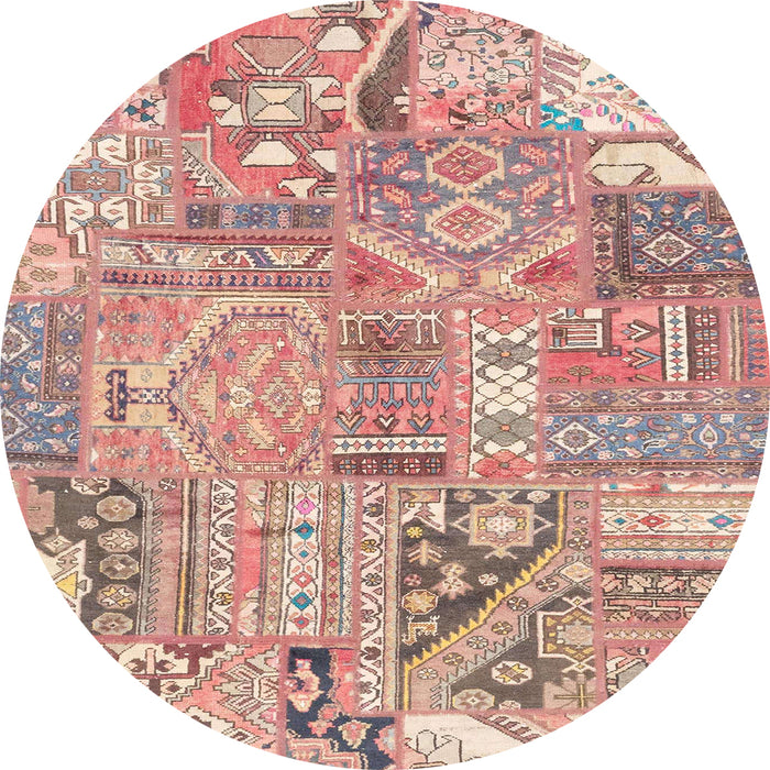 Round Abstract Pastel Orange Patchwork Rug, abs2036