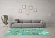 Machine Washable Patchwork Turquoise Transitional Area Rugs in a Living Room,, wshabs2036turq