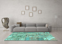 Machine Washable Patchwork Turquoise Transitional Rug, wshabs2036turq