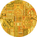 Round Patchwork Yellow Transitional Rug, abs2036yw