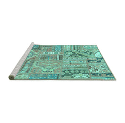 Sideview of Machine Washable Patchwork Turquoise Transitional Area Rugs, wshabs2036turq