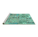 Sideview of Machine Washable Patchwork Turquoise Transitional Area Rugs, wshabs2036turq