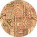 Round Patchwork Brown Transitional Rug, abs2036brn