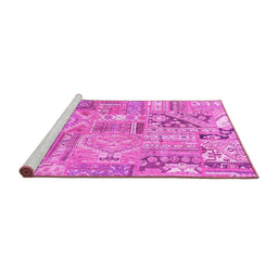 Sideview of Machine Washable Patchwork Pink Transitional Rug, wshabs2036pnk