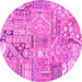 Round Patchwork Pink Transitional Rug, abs2036pnk