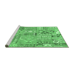 Sideview of Machine Washable Patchwork Emerald Green Transitional Area Rugs, wshabs2036emgrn
