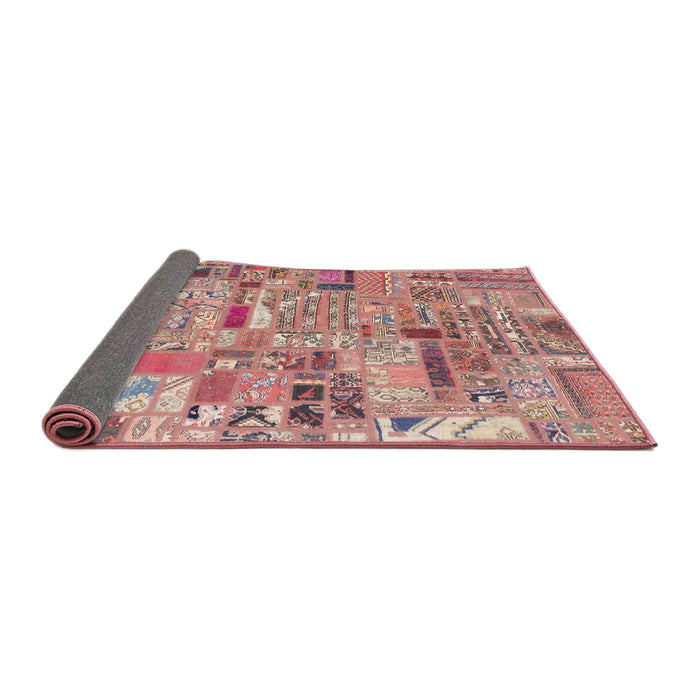 Sideview of Abstract Dark Salmon Pink Patchwork Rug, abs2037
