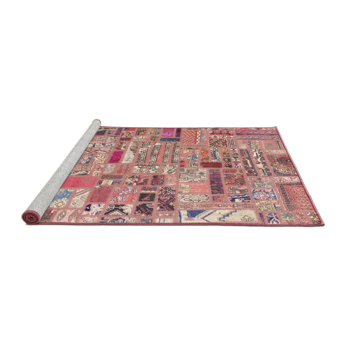Sideview of Machine Washable Abstract Dark Salmon Pink Rug, wshabs2037