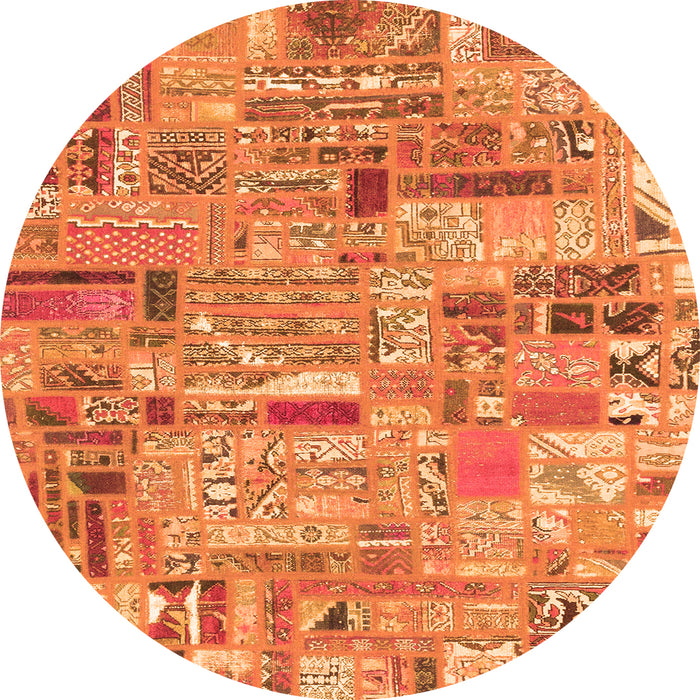 Round Machine Washable Patchwork Orange Transitional Area Rugs, wshabs2037org