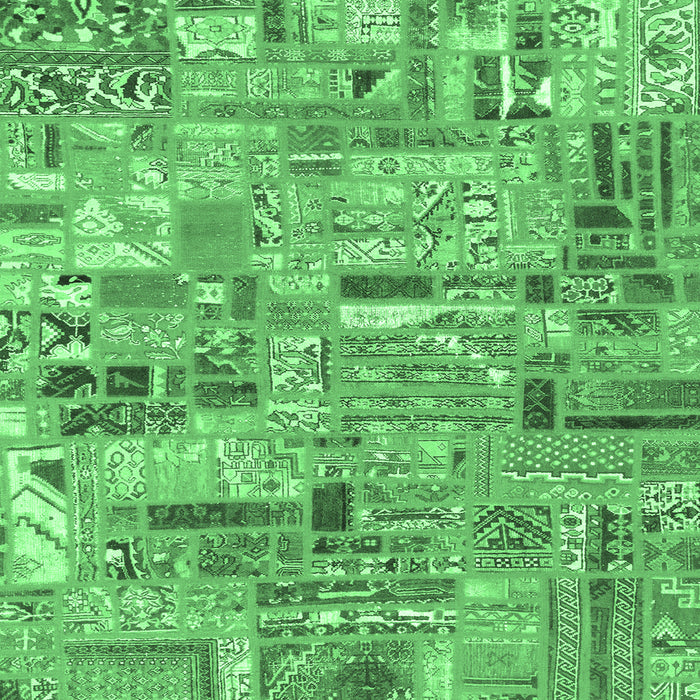 Square Machine Washable Patchwork Emerald Green Transitional Area Rugs, wshabs2037emgrn