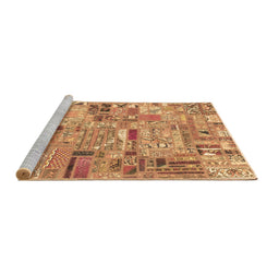 Sideview of Machine Washable Patchwork Brown Transitional Rug, wshabs2037brn