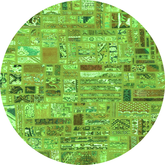 Round Machine Washable Patchwork Green Transitional Area Rugs, wshabs2037grn
