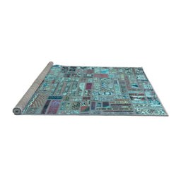 Sideview of Machine Washable Patchwork Light Blue Transitional Rug, wshabs2037lblu