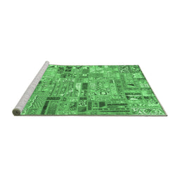 Sideview of Machine Washable Patchwork Emerald Green Transitional Area Rugs, wshabs2037emgrn