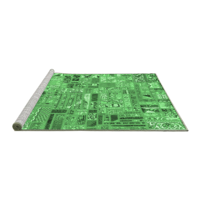 Sideview of Machine Washable Patchwork Emerald Green Transitional Area Rugs, wshabs2037emgrn