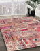 Abstract Dark Salmon Pink Patchwork Rug in Family Room, abs2037