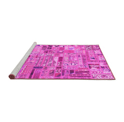 Sideview of Machine Washable Patchwork Pink Transitional Rug, wshabs2037pnk