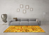 Machine Washable Patchwork Yellow Transitional Rug, wshabs2037yw