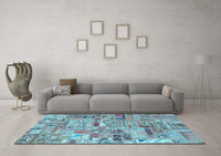 Machine Washable Patchwork Light Blue Transitional Rug, wshabs2037lblu