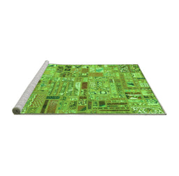 Sideview of Machine Washable Patchwork Green Transitional Area Rugs, wshabs2037grn