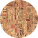 Round Patchwork Brown Transitional Rug, abs2037brn