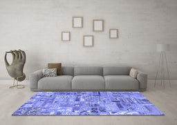 Machine Washable Patchwork Blue Transitional Rug in a Living Room, wshabs2037blu