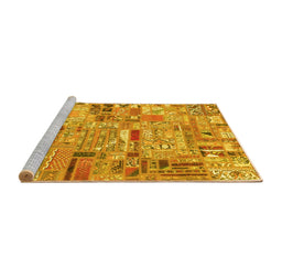 Sideview of Machine Washable Patchwork Yellow Transitional Rug, wshabs2037yw